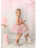 Pink Flowers Embroidered Organza Keyhole Back Flower Girl Dress